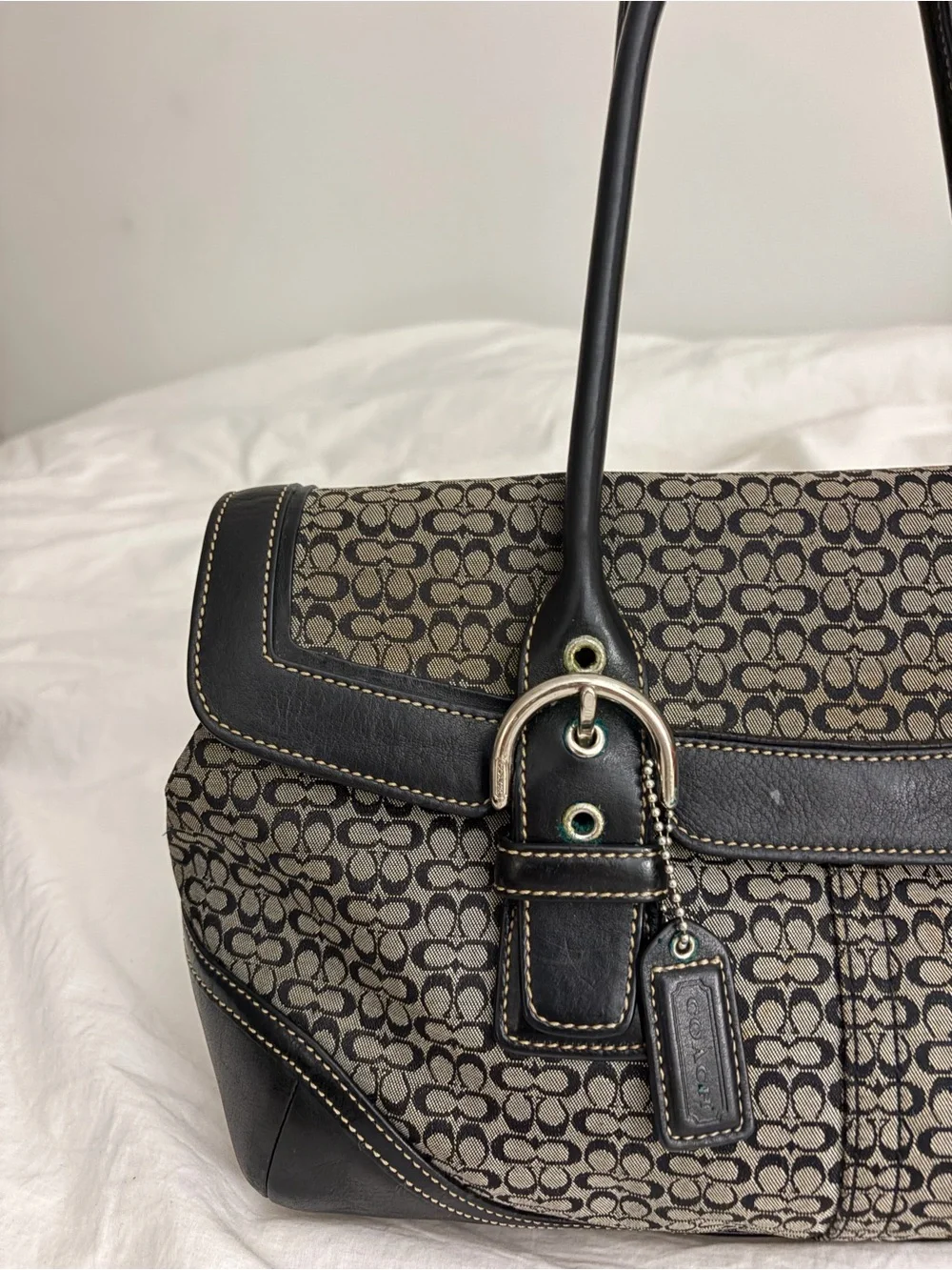 Coach Brown Monogram Shoulder Bag with Black Trim